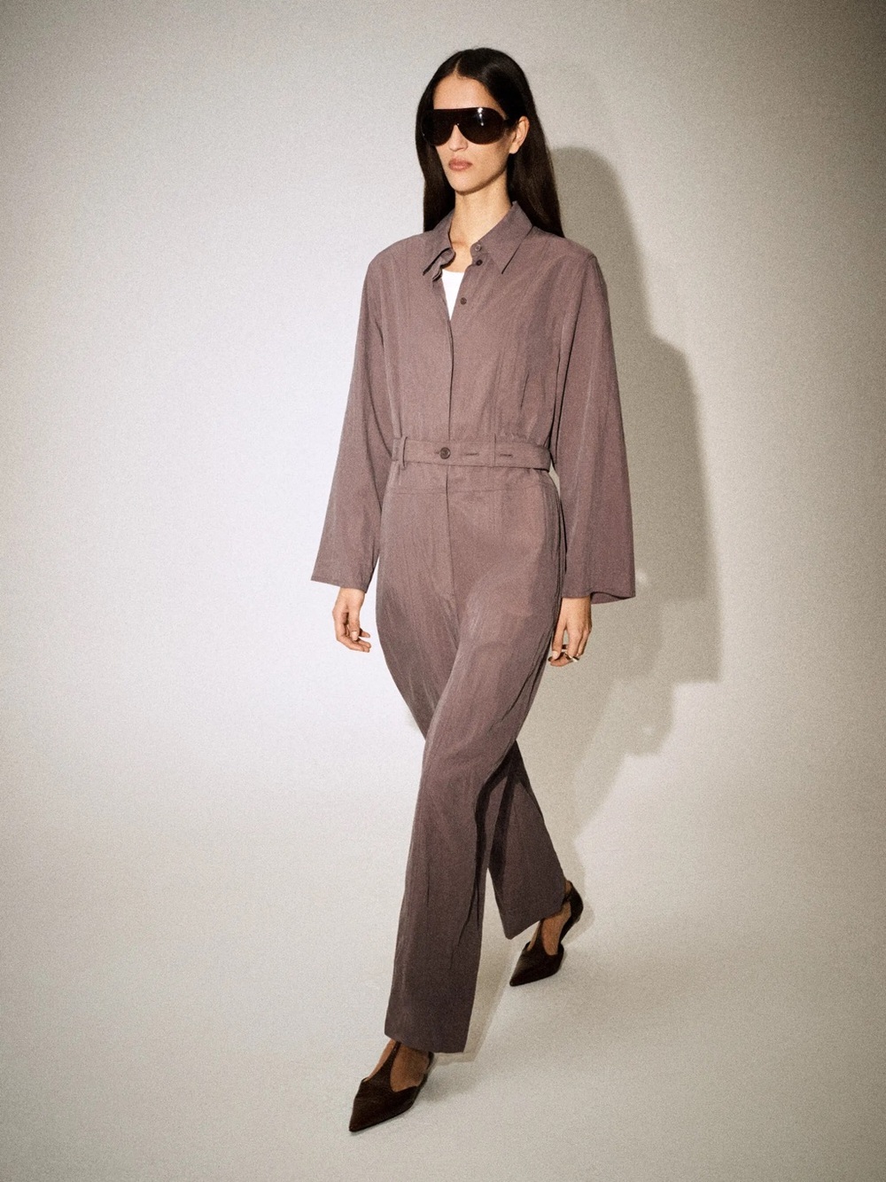 COS Long-Sleeve Taupe Jumpsuit with Belt